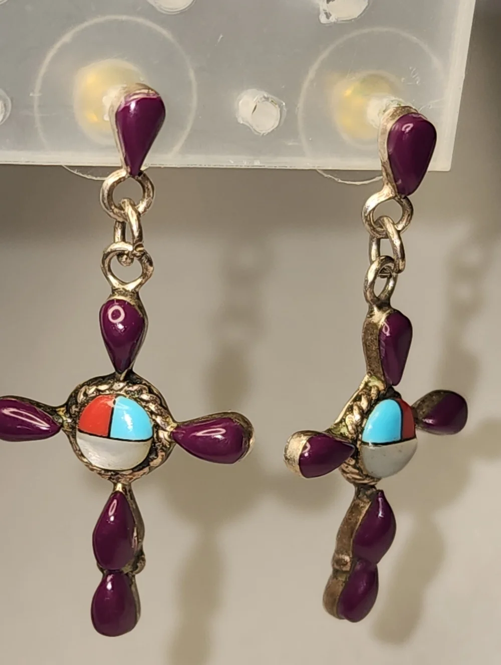 Vintage Zuni Style Cross Earrings